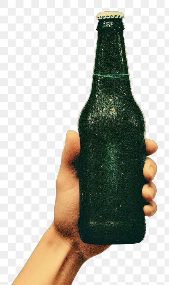 PNG  Beer bottle holding drink green.