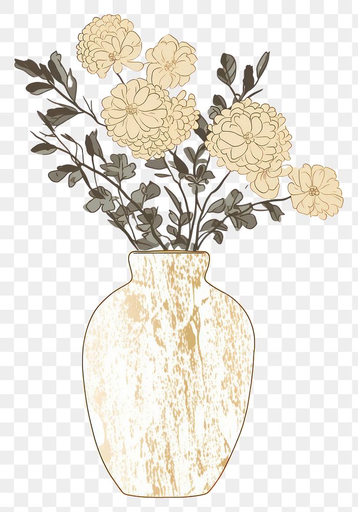 PNG Flower vase in the style of ink folk art-inspired illustrations plant white background creativity.