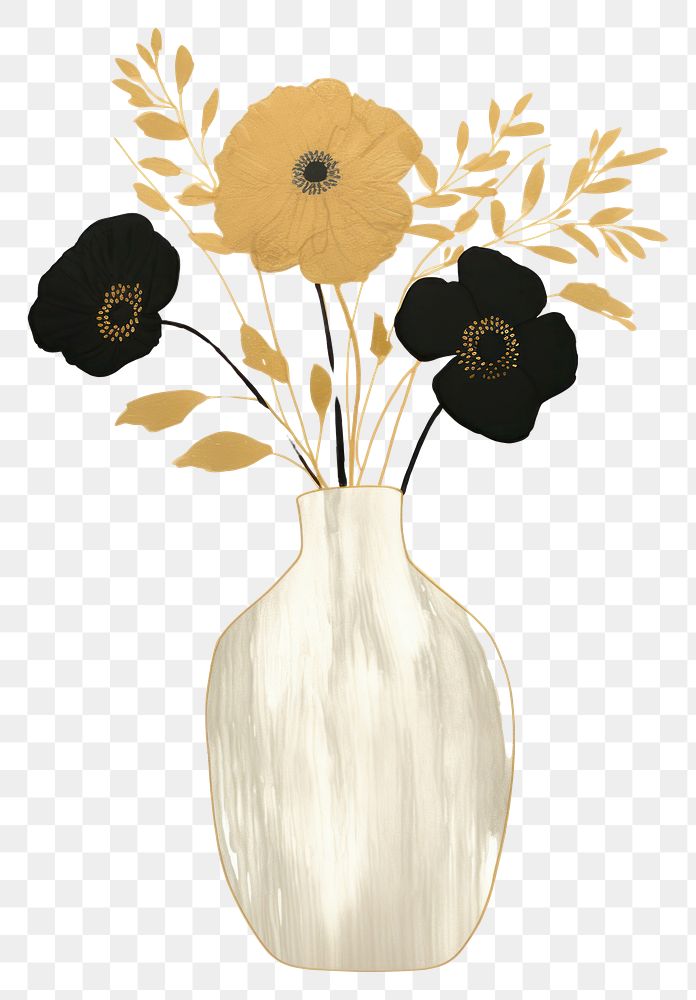 PNG Flower vase in the style of ink folk art-inspired illustrations painting plant white background.