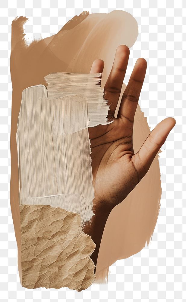 PNG Hand with a brown brush stroke paper finger art.