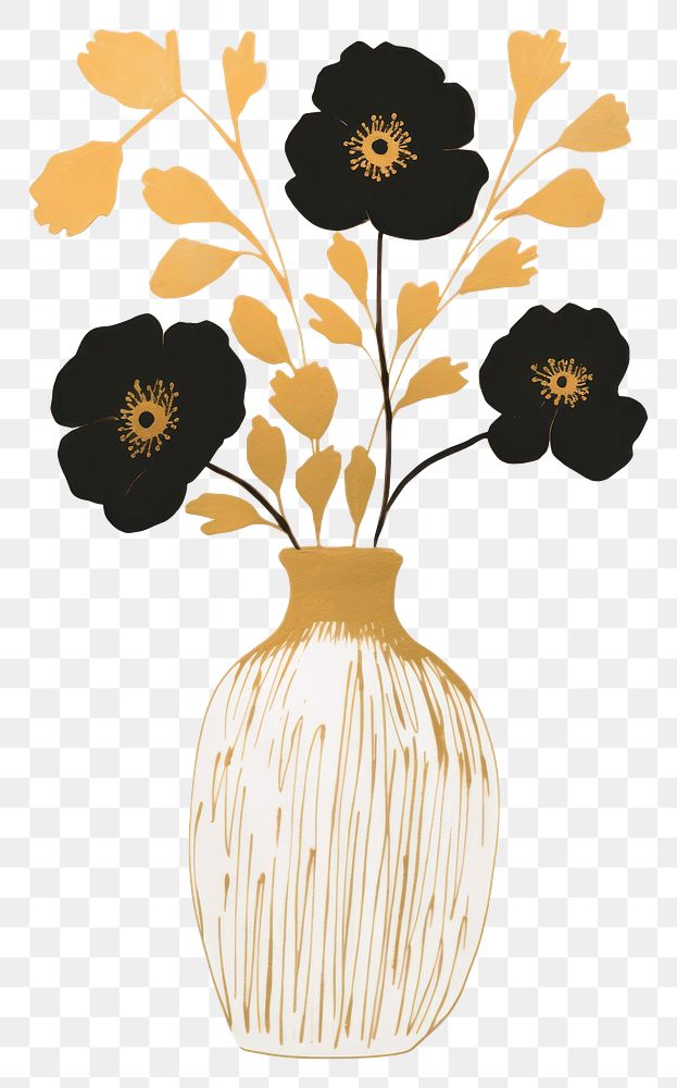 PNG Flower vase in the style of ink folk art-inspired illustrations plant white background creativity.