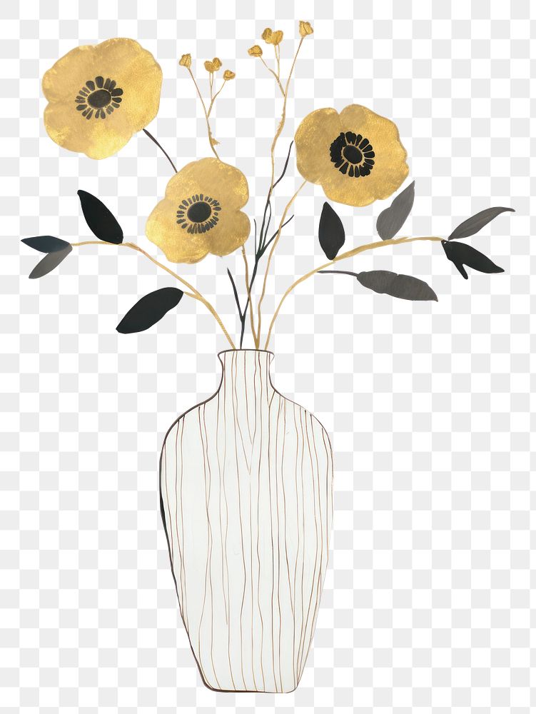 PNG Flower vase in the style of ink folk art-inspired illustrations plant white background inflorescence.