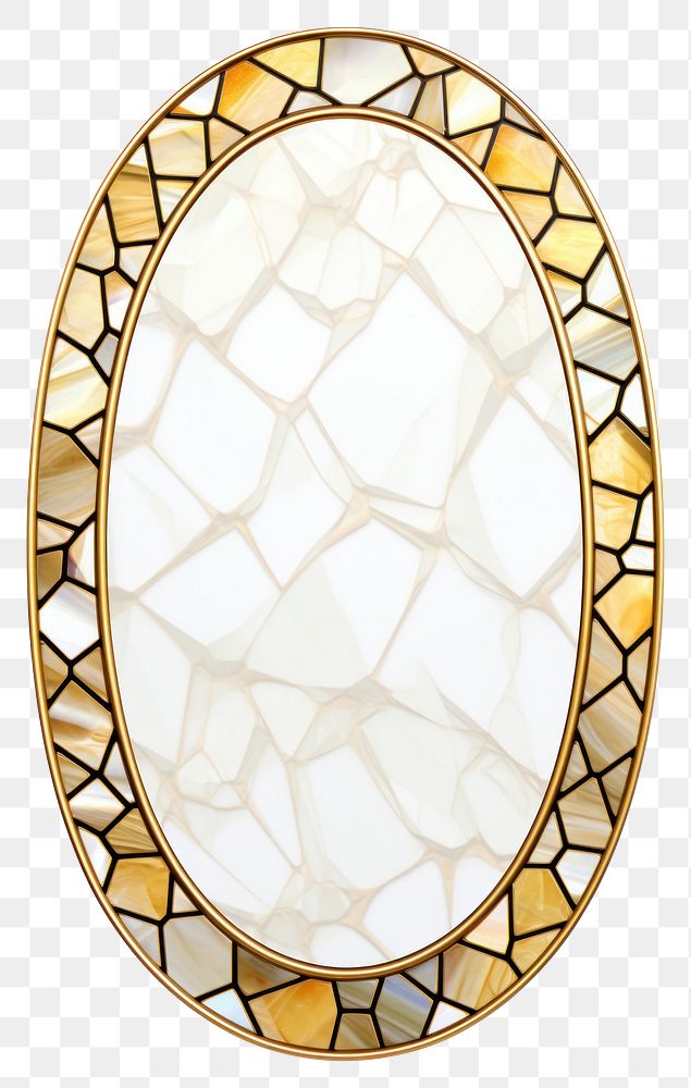 PNG  Oval art nouveau glass gold white background.