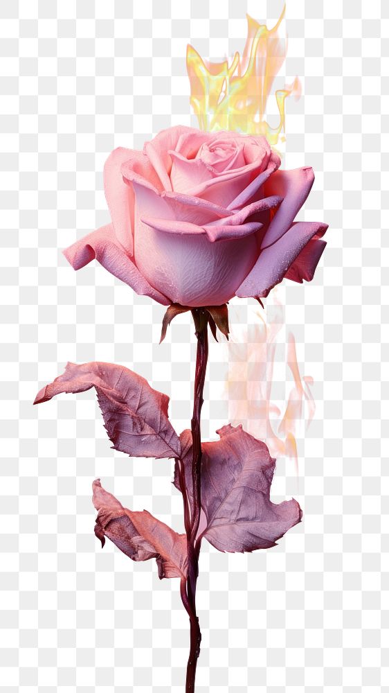 PNG Aesthetic pink rose on top fire flower petal plant.