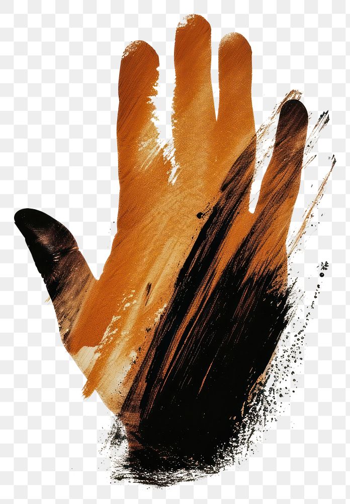 PNG Hand with a brown brush stroke art painting glove.