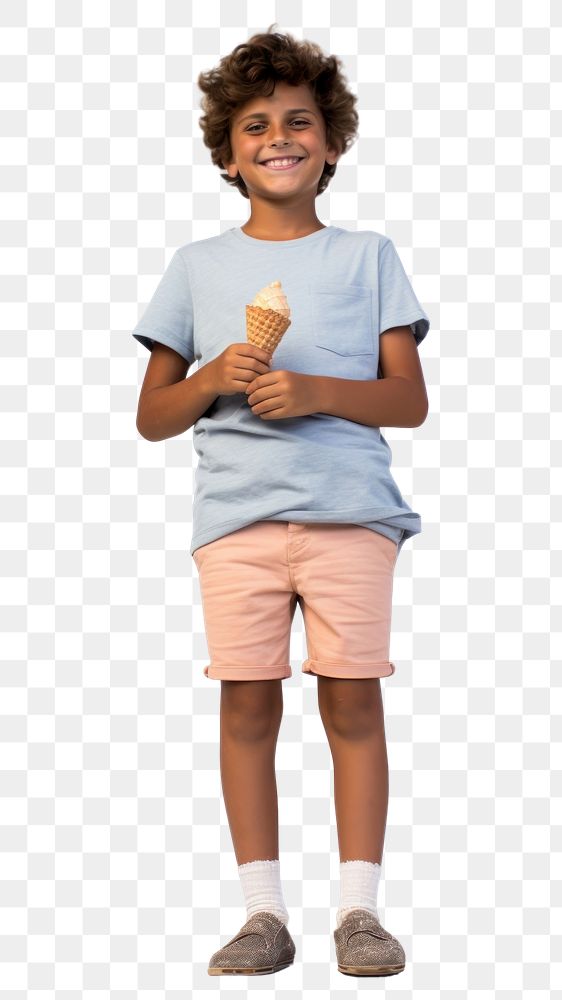 PNG  A boy holding an ice cream cone footwear standing t-shirt. AI generated Image by rawpixel.