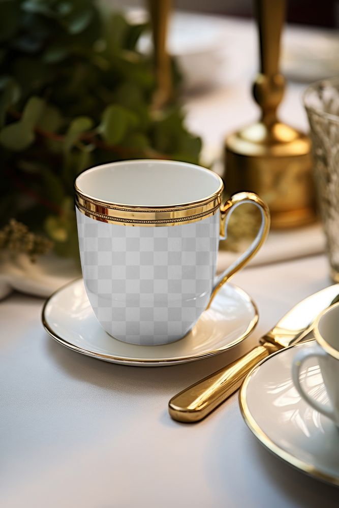 Porcelain teacup png mockup, transparent design