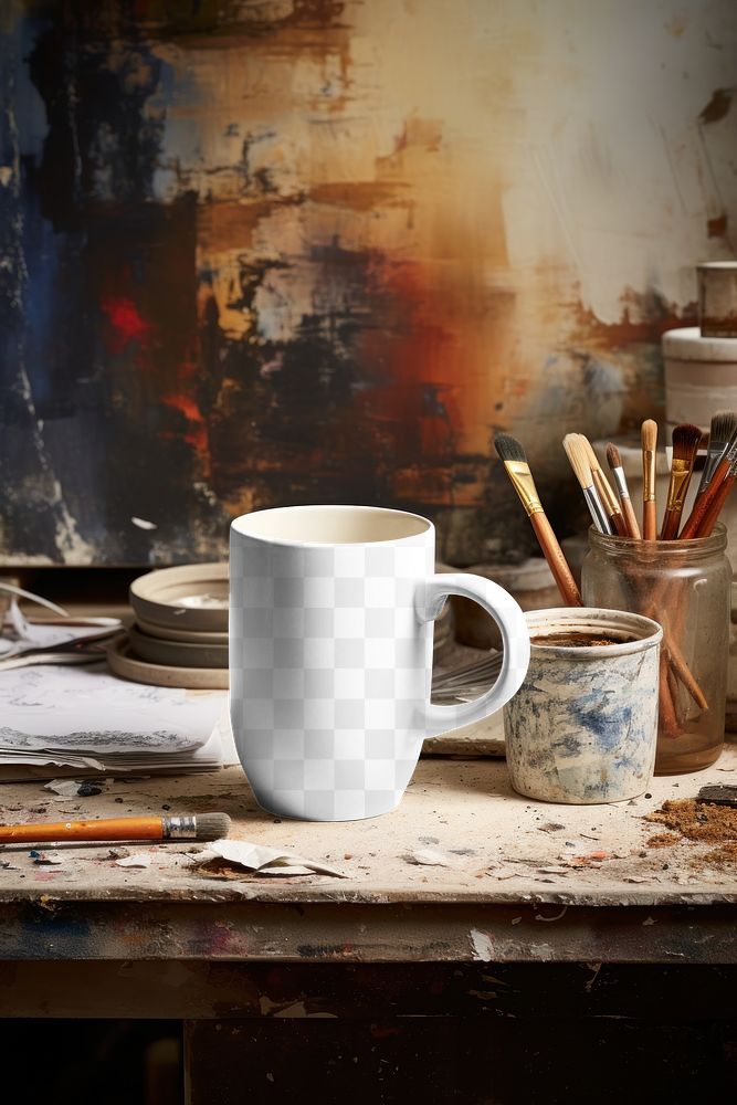 Ceramic mug png mockup, transparent design