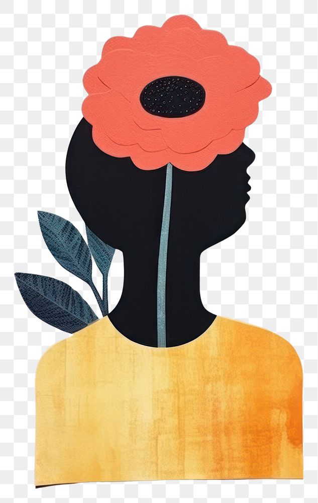 PNG  Silhouette shape of a women with a single flower art painting plant. AI generated Image by rawpixel.