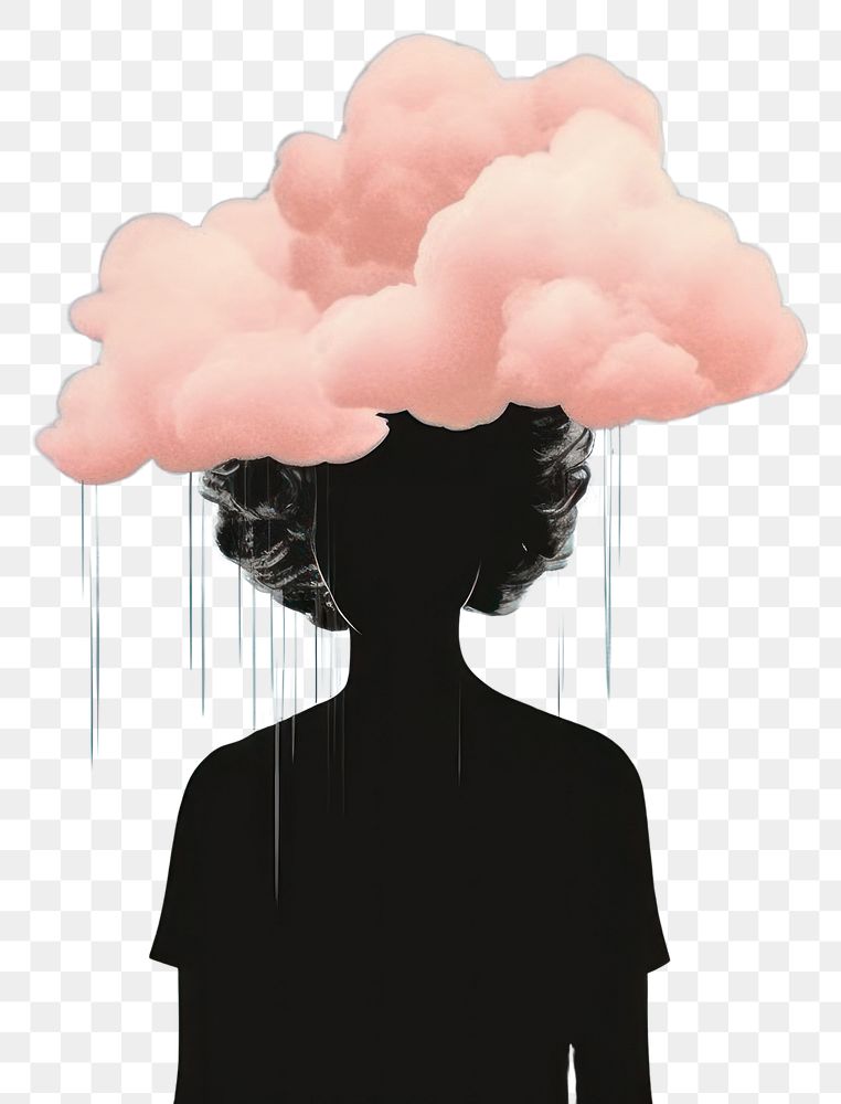 PNG  Silhouette shape of a women with a single flower and cloud portrait standing drawing. AI generated Image by rawpixel.