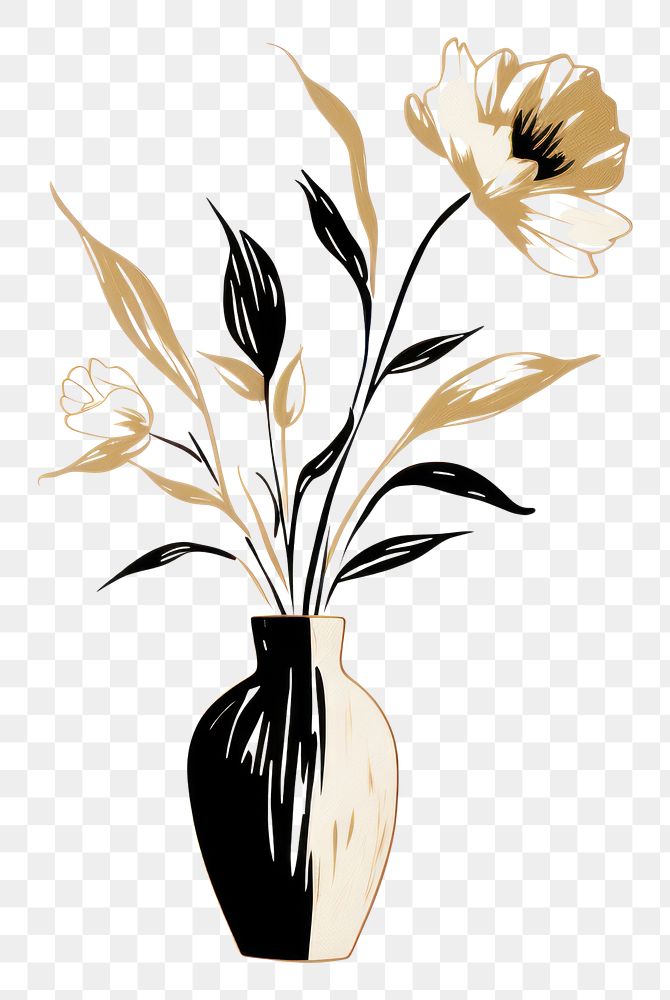 PNG Simple flower vase plant in style Ink brush art white background creativity.