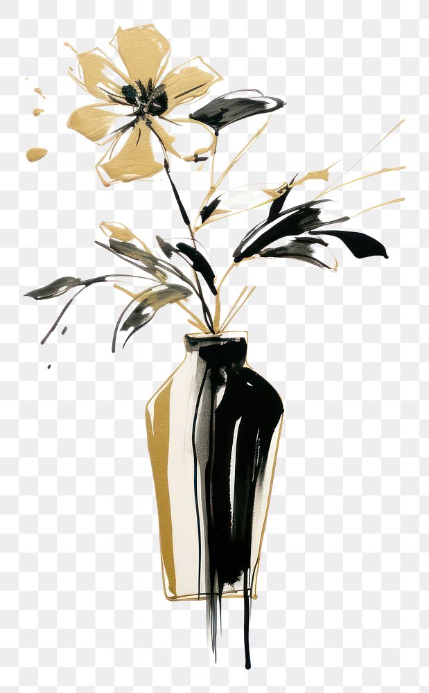 PNG Simple flower vase plant in style Ink brush white background inflorescence creativity.
