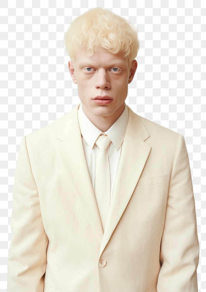 PNG A happy albino man wear cream casual suit portrait fashion adult.