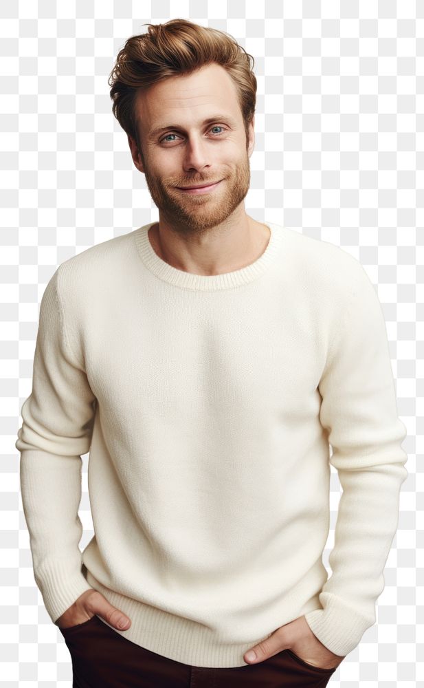 PNG A happy british man wear cream sweater fashion individuality sweatshirt.