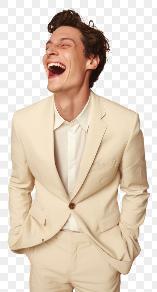 PNG A happy british man wear cream casual suit laughing fashion adult.