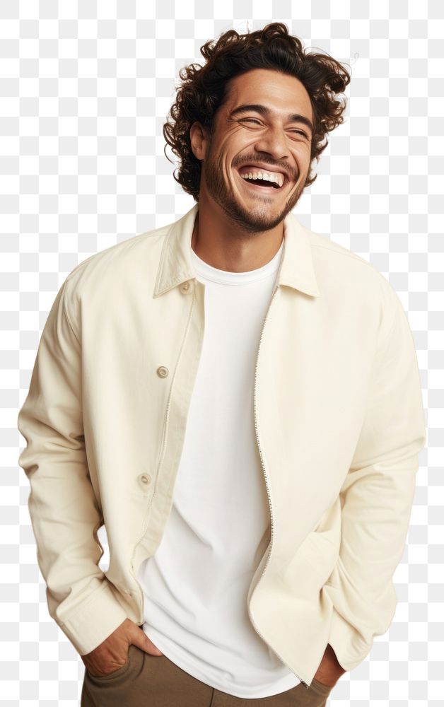 PNG A happy hispanic man wear cream sweater laughing fashion adult.