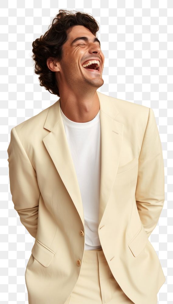 PNG A happy hispanic man wear cream casual suit laughing fashion adult.