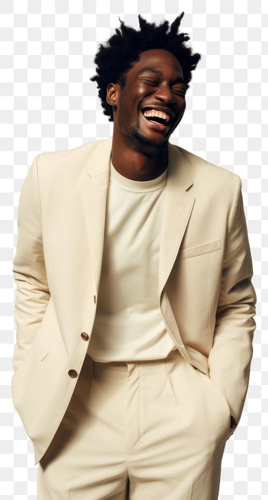 PNG A happy mixed race african american man wear cream casual suit adult smile happiness.