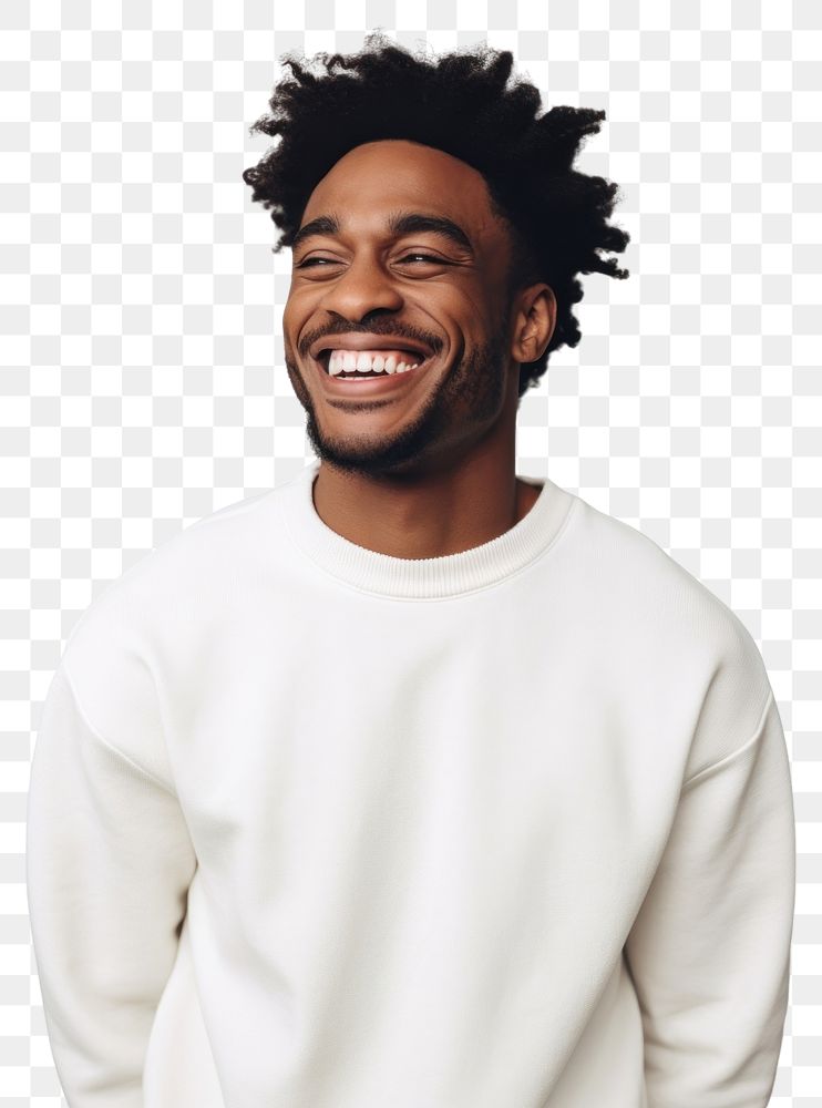 PNG A happy mixed race african american man wear cream sweater laughing adult smile.