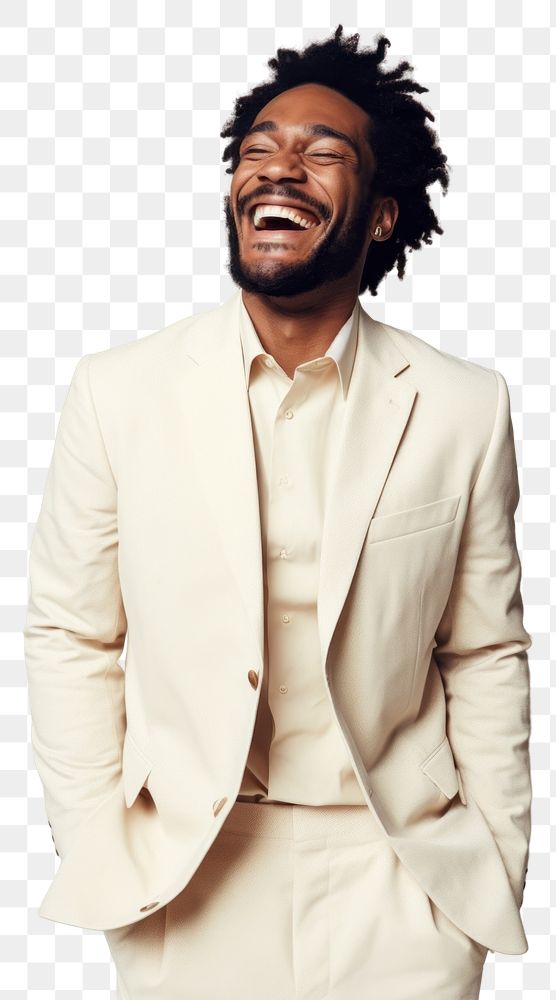 PNG A happy mixed race african american man wear cream casual suit laughing adult smile.
