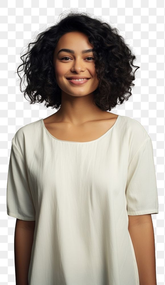 PNG A happy mixed race british woman wear cream dress portrait fashion sleeve.