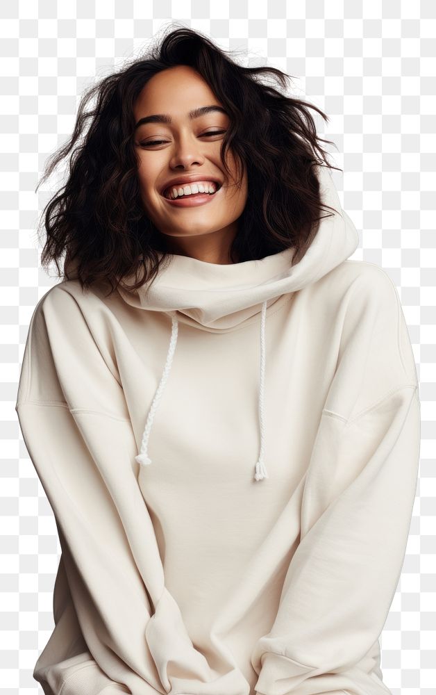 PNG A happy mixed race japanese woman wear cream hoodie laughing fashion smile.