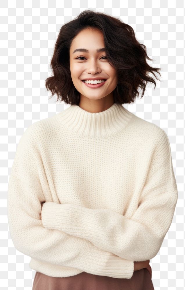 PNG A happy mixed race japanese woman wear cream sweater fashion smile architecture.