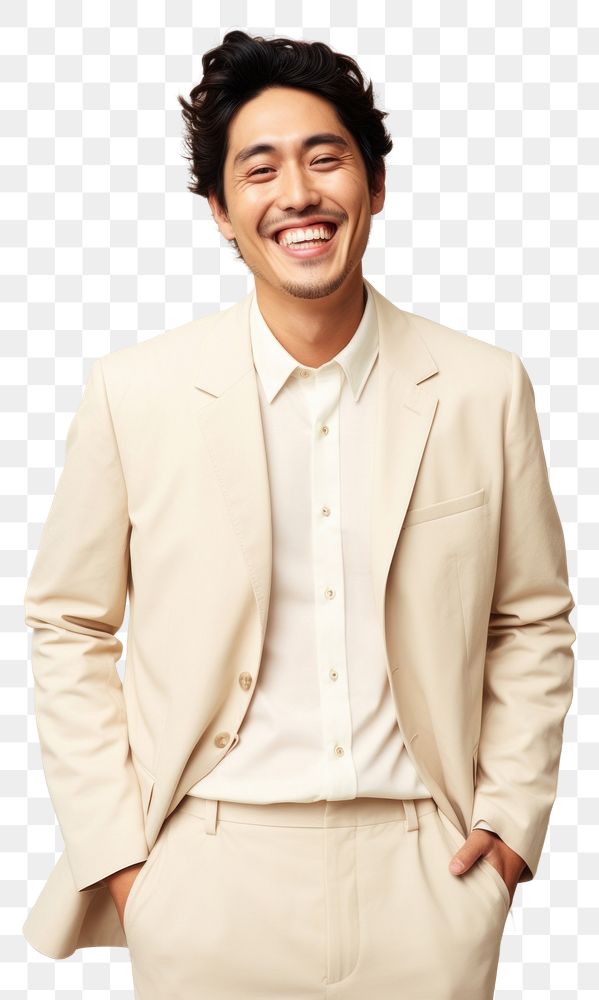 PNG A happy mixed race japanese man wear cream casual suit blazer smile adult.