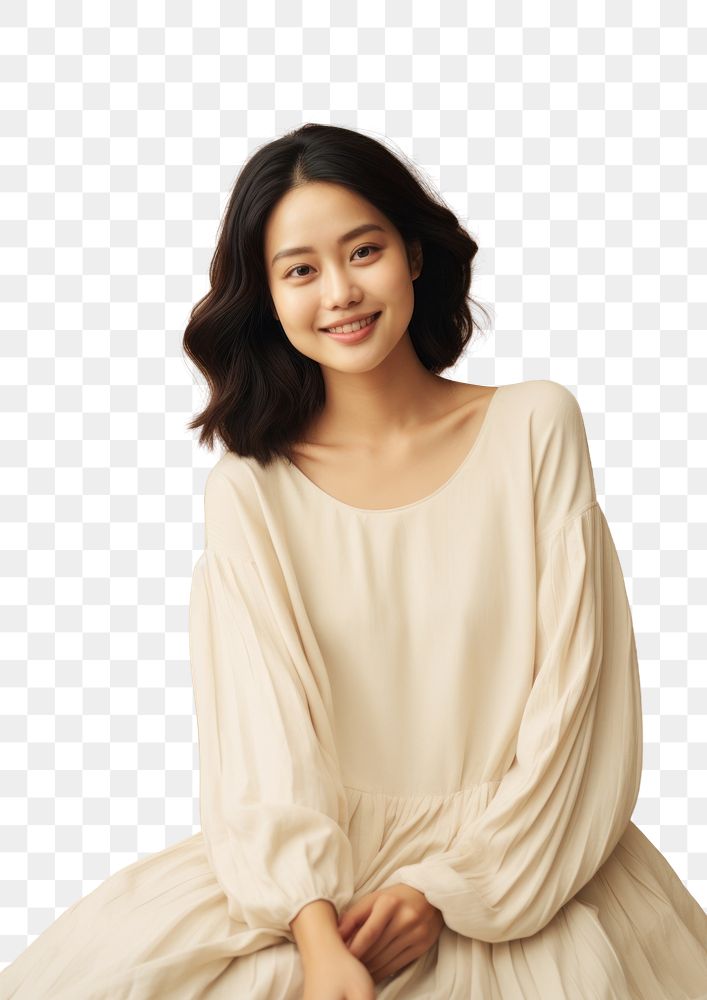 PNG A happy mixed race japanese woman wear cream dress portrait fashion adult.