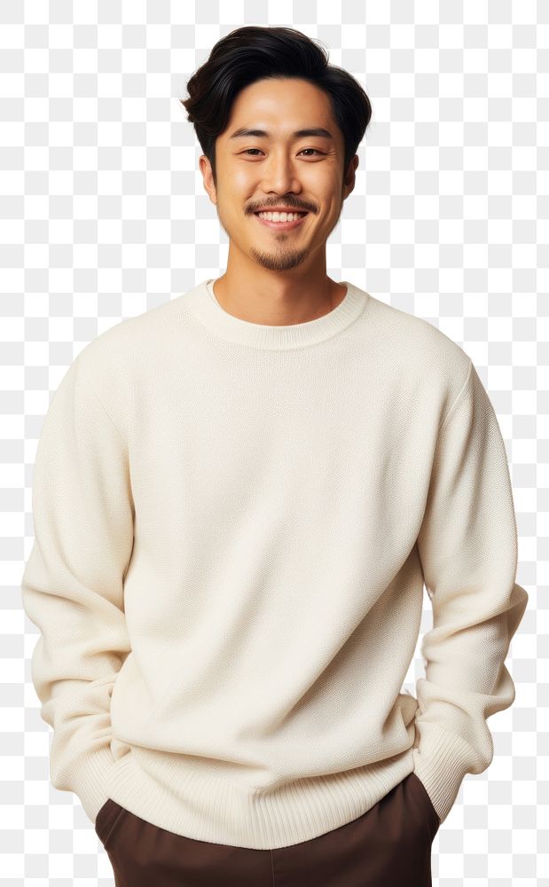 PNG A happy mixed race korean man wear cream sweater portrait smile photo.