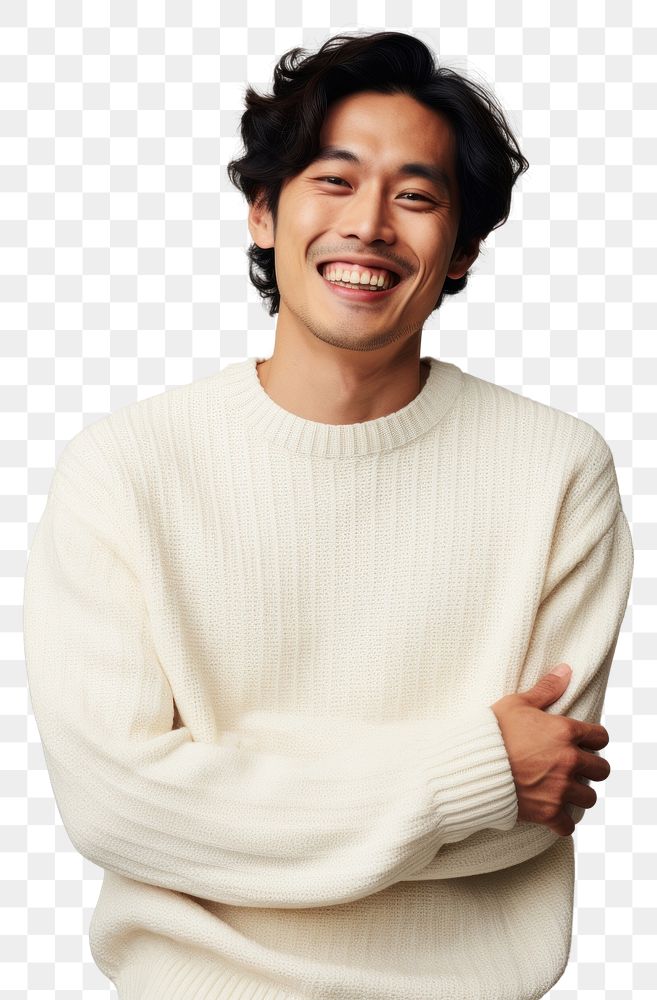 PNG A happy mixed race korean man wear cream sweater laughing smile adult.