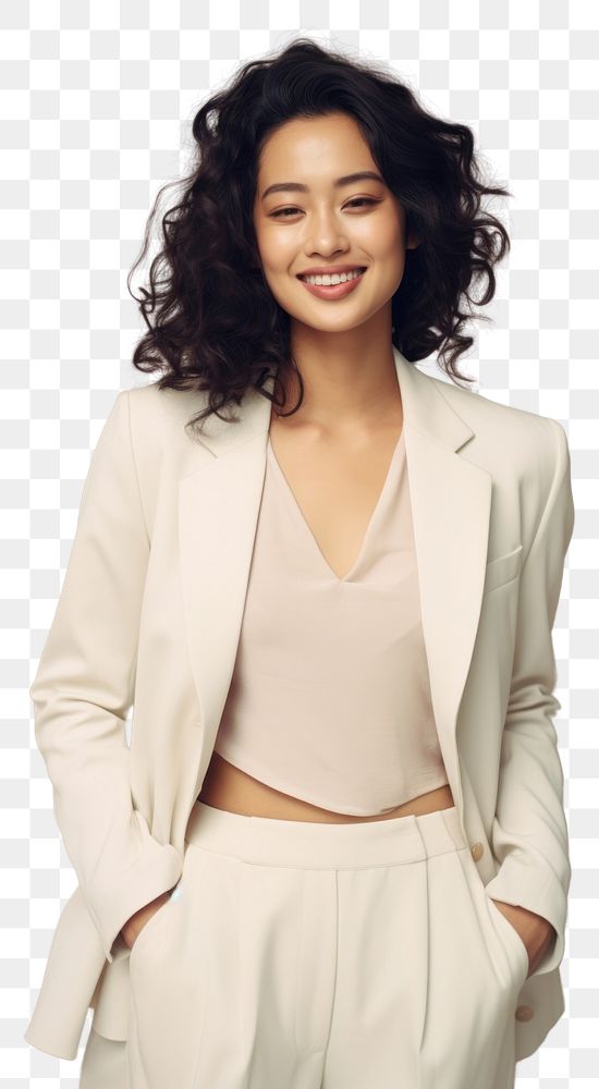 PNG A happy mixed race korean woman wear cream casual suit portrait fashion smile.