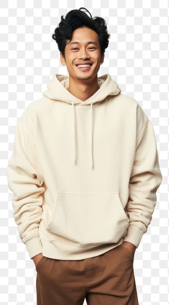 PNG A happy mixed race korean man wear cream hoodie sweatshirt smile architecture.