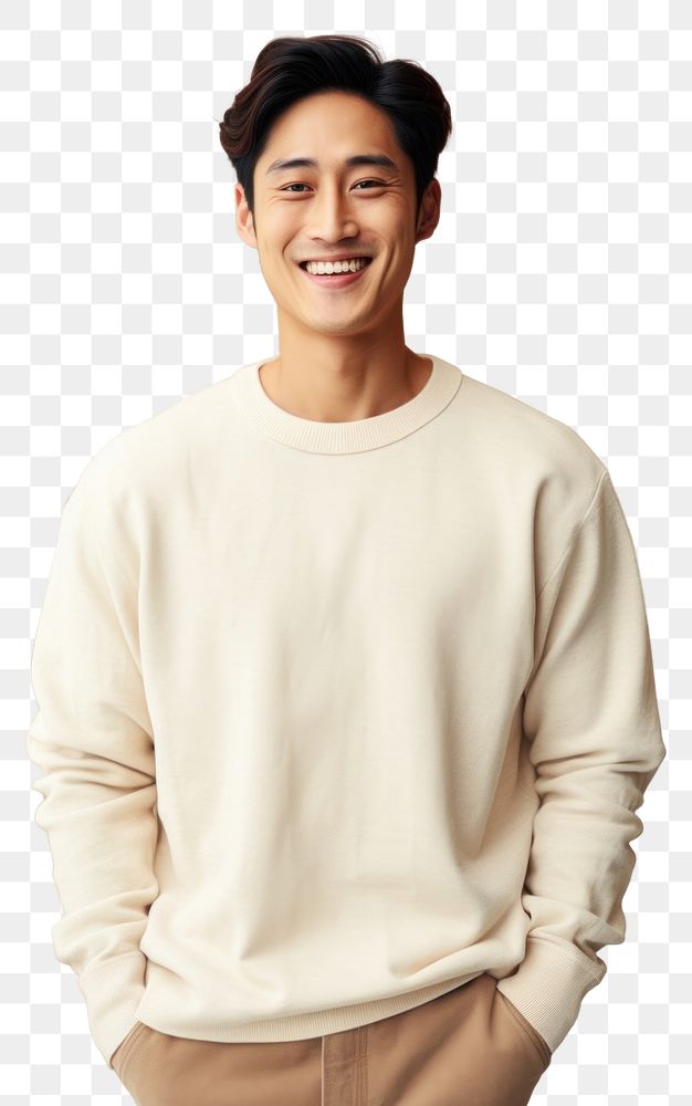 PNG A happy mixed race korean man wear cream sweater smile architecture happiness.