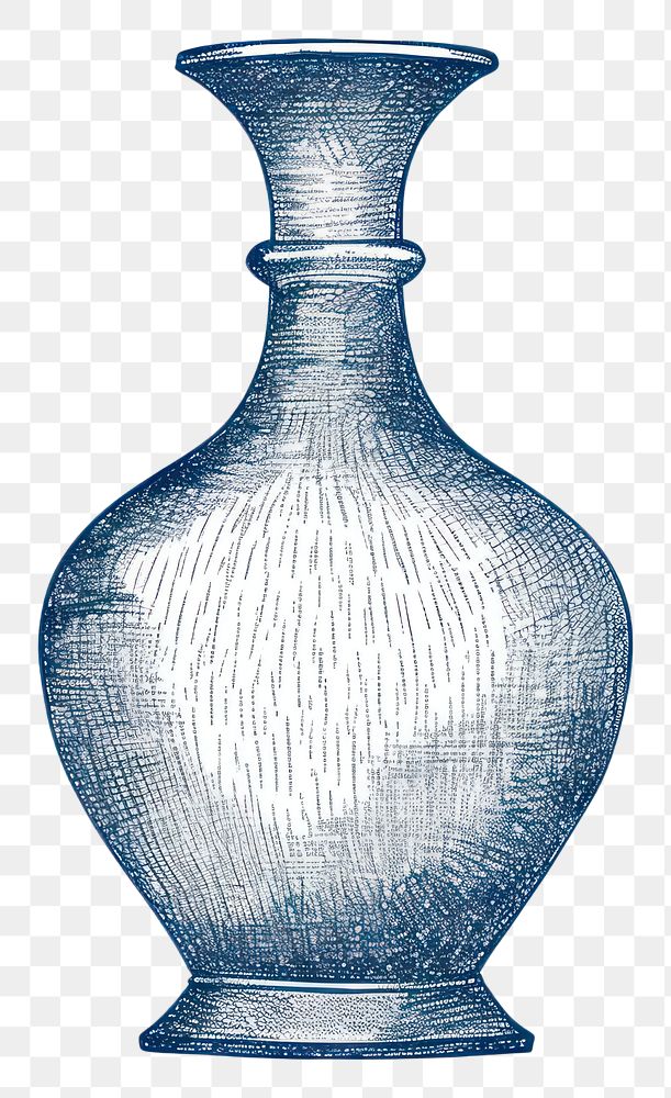 PNG  Antique of flower vase sketch blue white background.