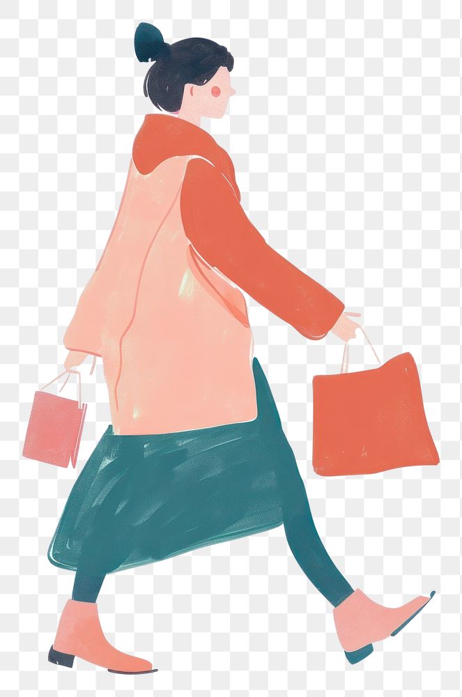 PNG Woman walking enjoy music with shopping handbag purse adult.