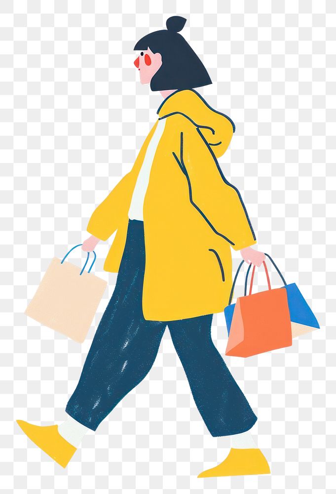 PNG Woman walking enjoy music with shopping bag white background consumerism.