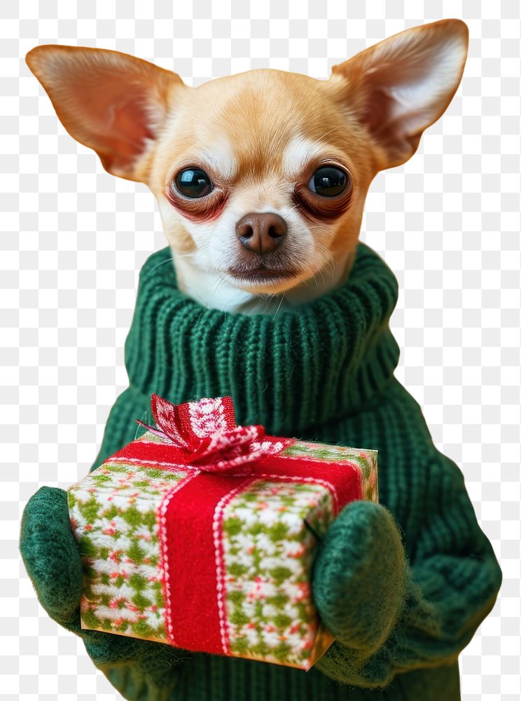 PNG  Chihuahua wearing green sweater and gloves portrait mammal animal.