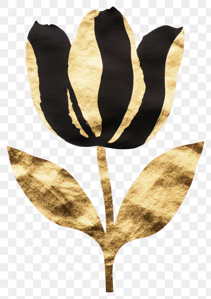 PNG  Tulip shape ripped paper plant gold leaf.