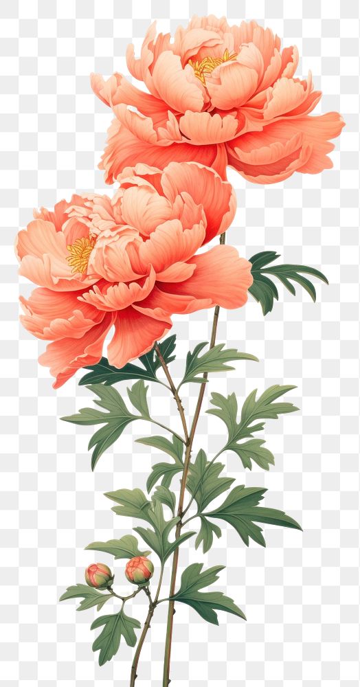 PNG  Chinese seamless peony vintage flower plant art