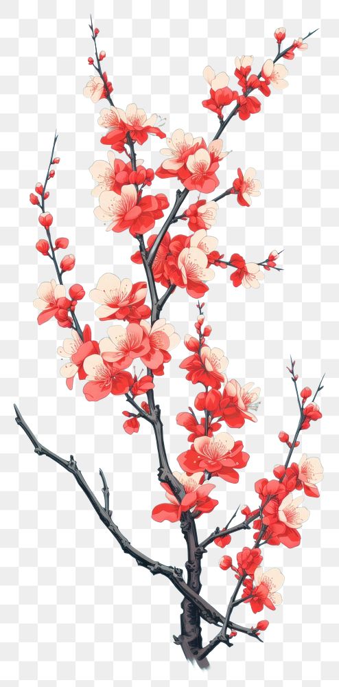PNG  Chinese seamless plum blossom flower plant art.