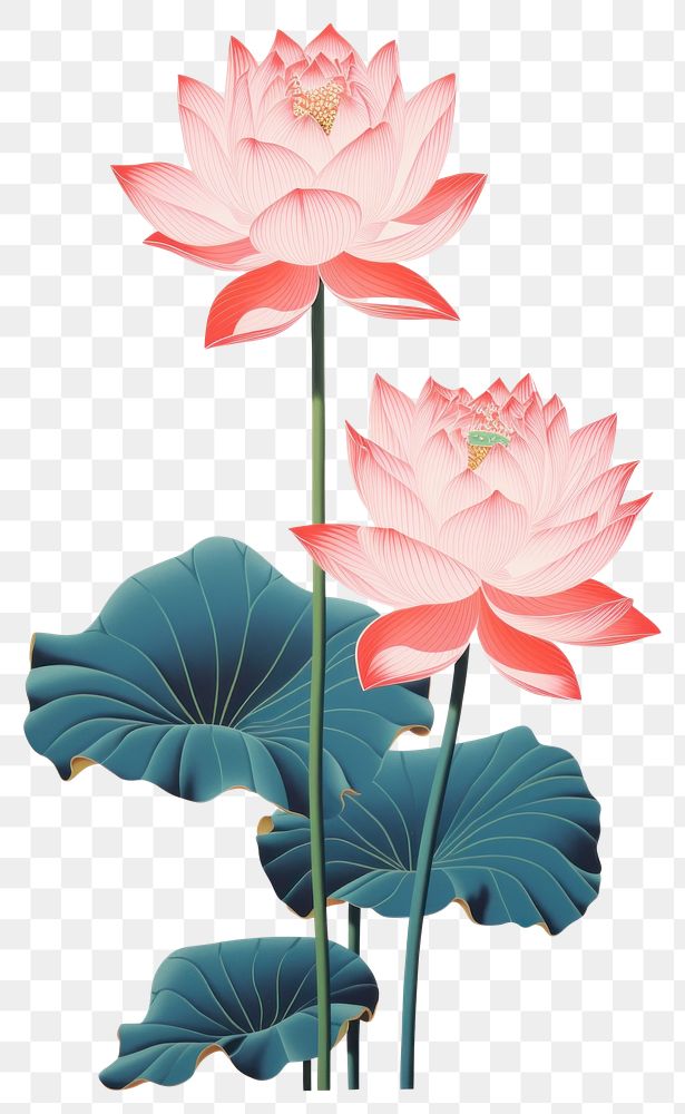 PNG  Chinese seamless lotus vintage art flower plant.