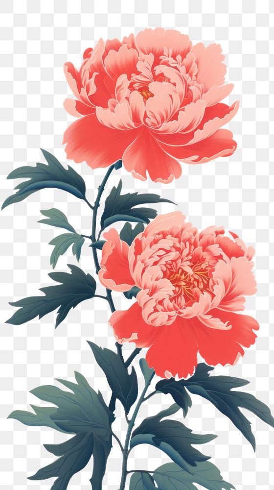 PNG  Chinese seamless peony vintage flower plant rose.