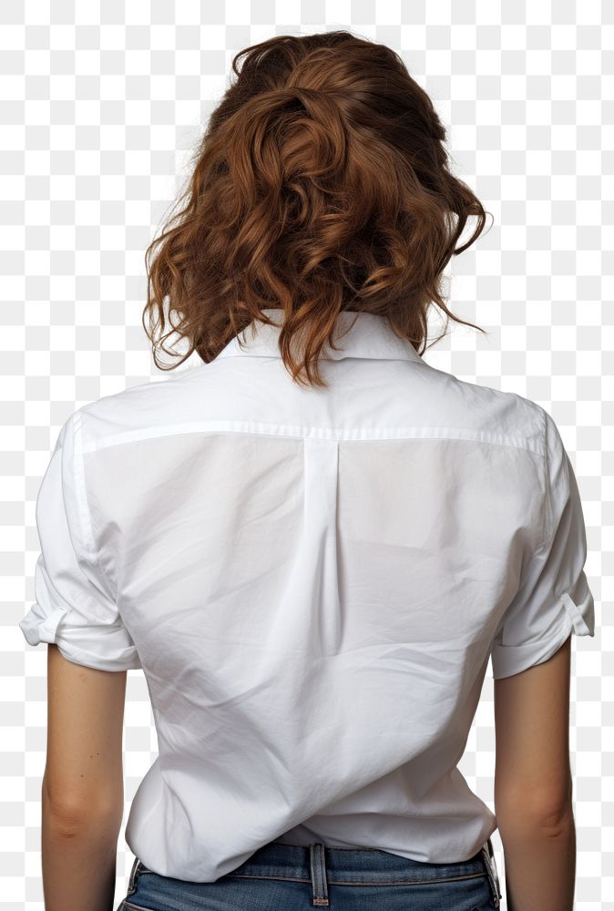 PNG  A woman wearing a white shirt and blue jeans sleeve blouse adult. AI generated Image by rawpixel.