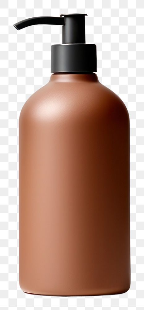 PNG  Transparent-Opaque SHAMPOO BOTTLE with pump in tea brown bottle cosmetics cylinder. AI generated Image by rawpixel.
