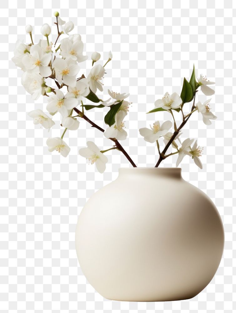 PNG A minimal off-white flower jar blossom pottery plant.