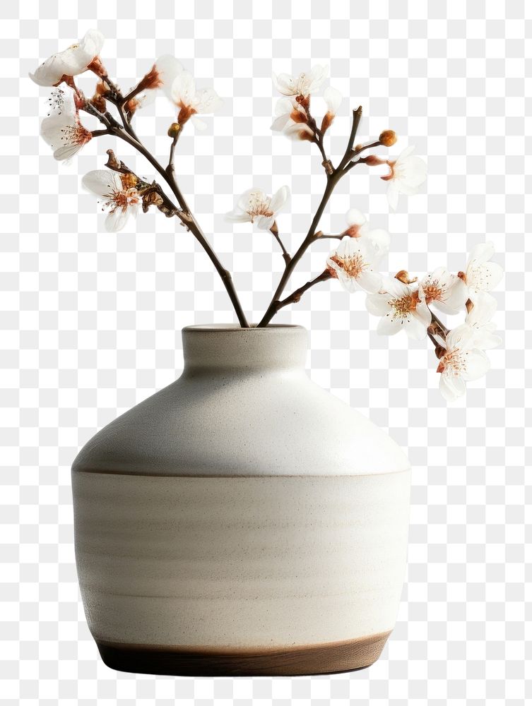 PNG A minimal off-white flower jar pottery porcelain plant.