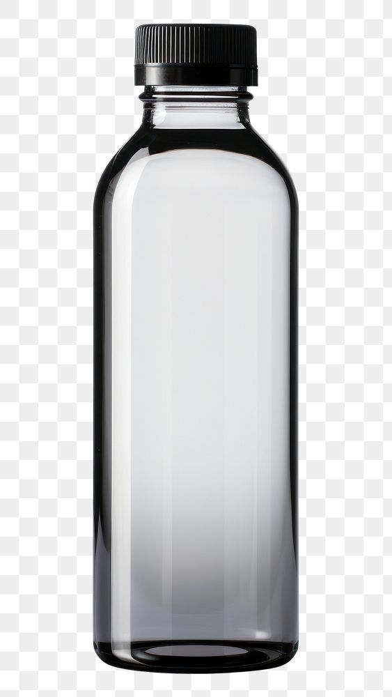 PNG  Water bottle in black color transparent glass white background.