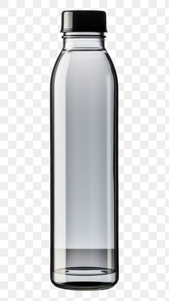 PNG  Water bottle in black color glass white background refreshment.