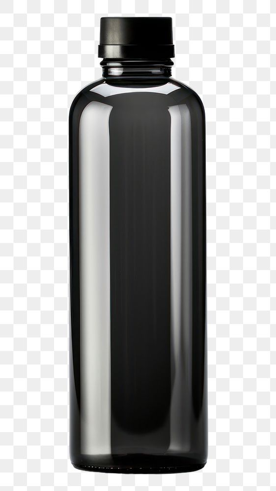 PNG  Water bottle in black color white background refreshment drinkware.